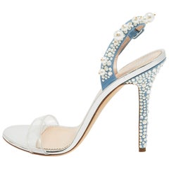 Giuseppe Zanotti Blue Suede and PVC Beaded Slingback Sandals Size 40