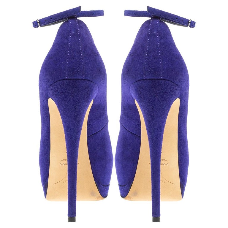 Giuseppe Zanotti Blue Suede Strap Peep Platform Pumps Size 36 at 1stDibs | giuseppe zanotti peep heels, blue peep toe heels