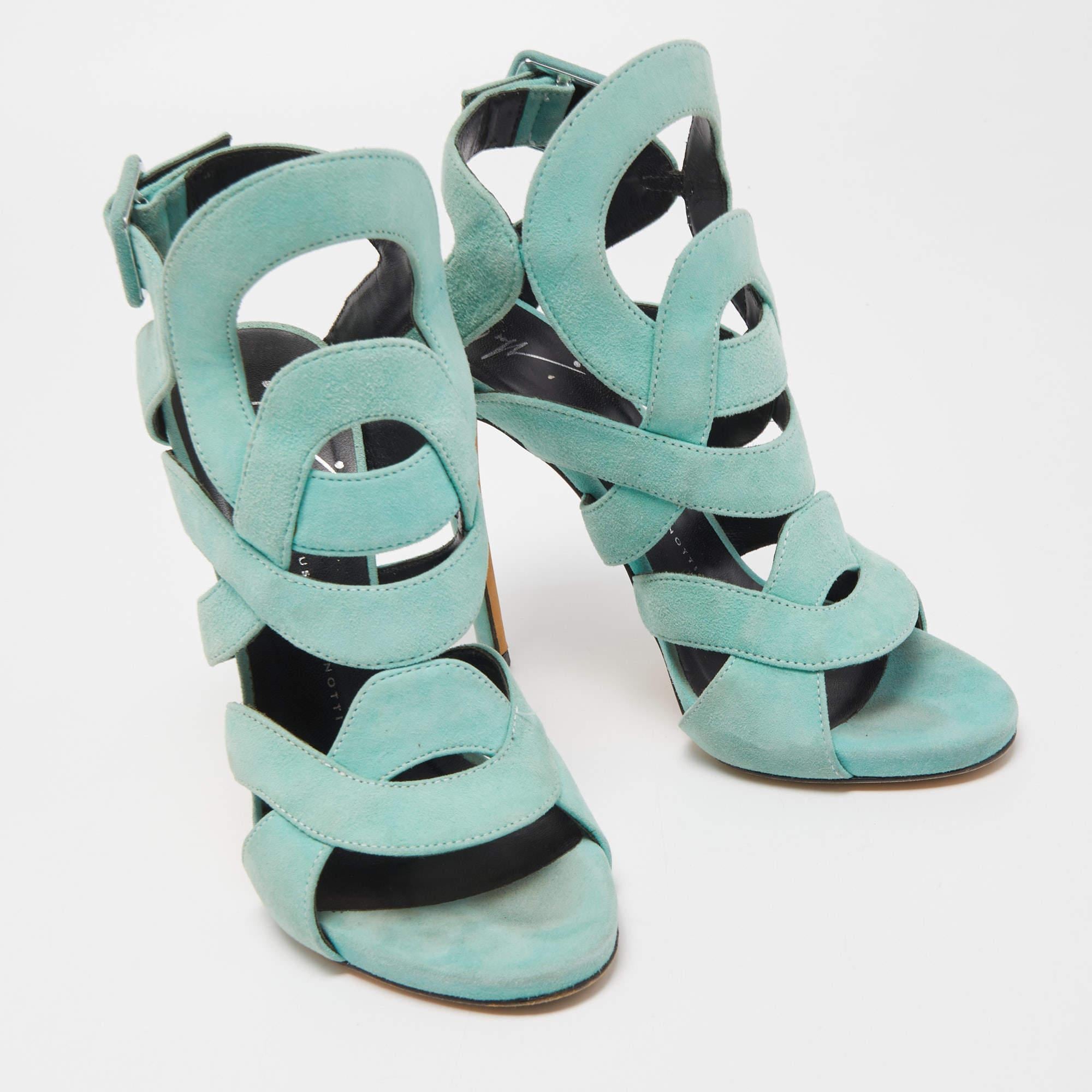Women's Giuseppe Zanotti Blue Suede Ankle Strap Sandals Size 35 For Sale