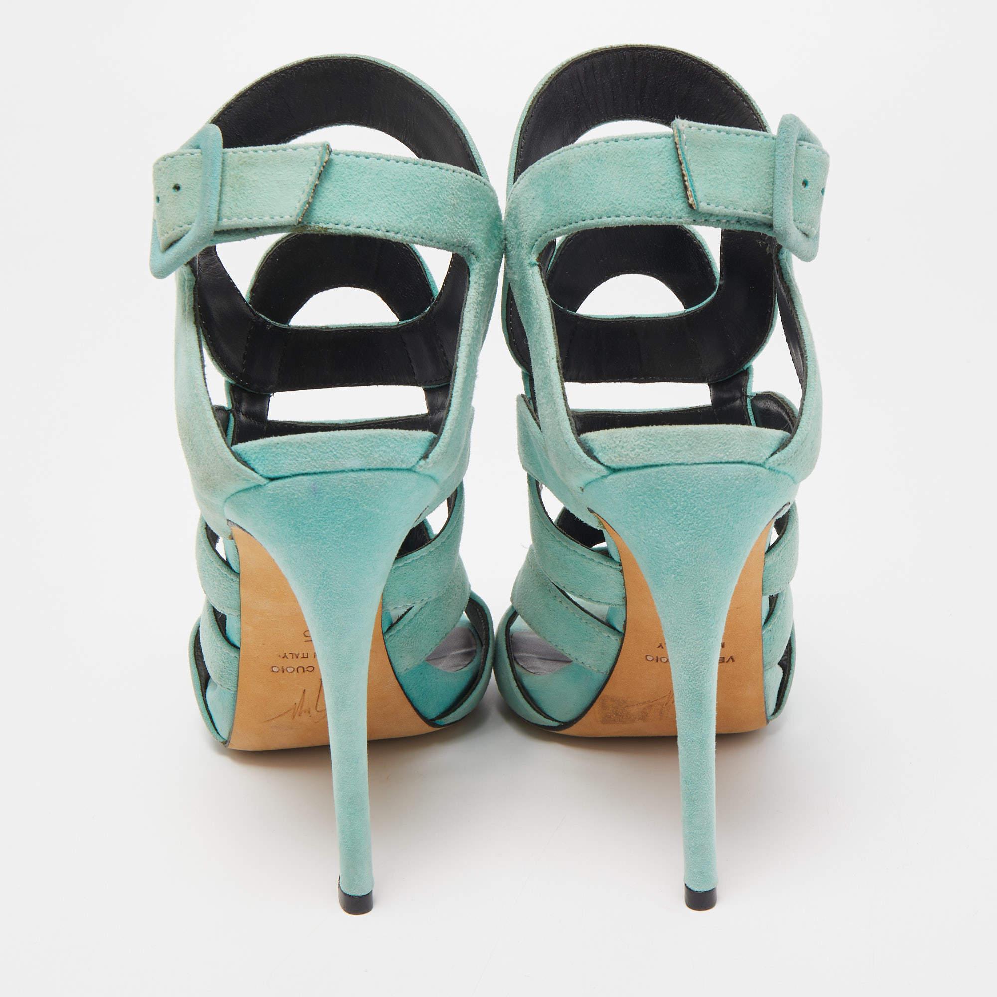 Giuseppe Zanotti Blue Suede Ankle Strap Sandals Size 35 For Sale 1