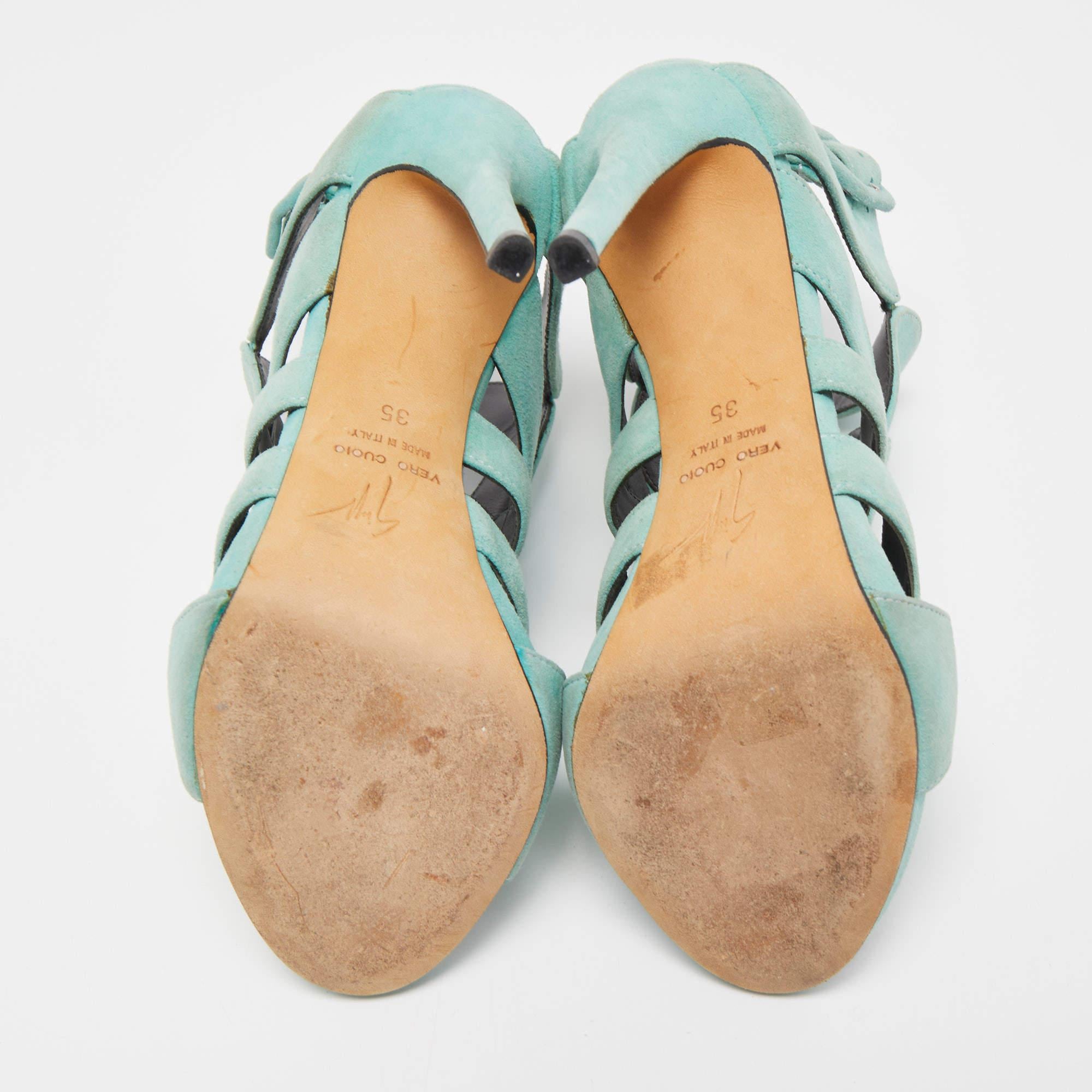 Giuseppe Zanotti Blue Suede Ankle Strap Sandals Size 35 For Sale 2
