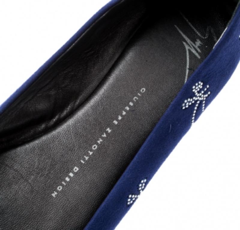 Blu Giuseppe Zanotti Ballerine in camoscio blu impreziosite da cristalli taglia 36 in vendita
