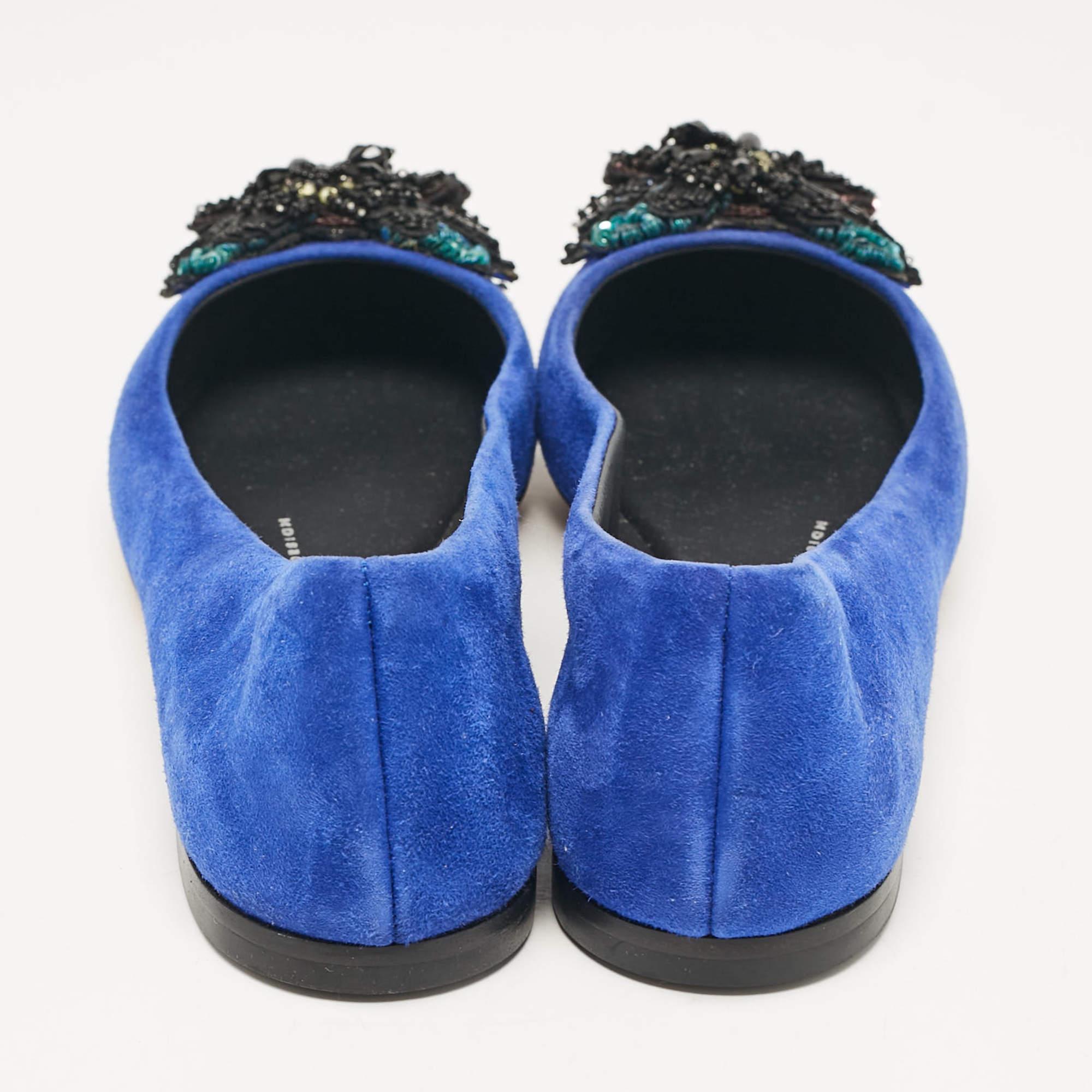  Giuseppe Zanotti - Ballerines en daim bleu ornées de cristaux, taille 36 Pour femmes 