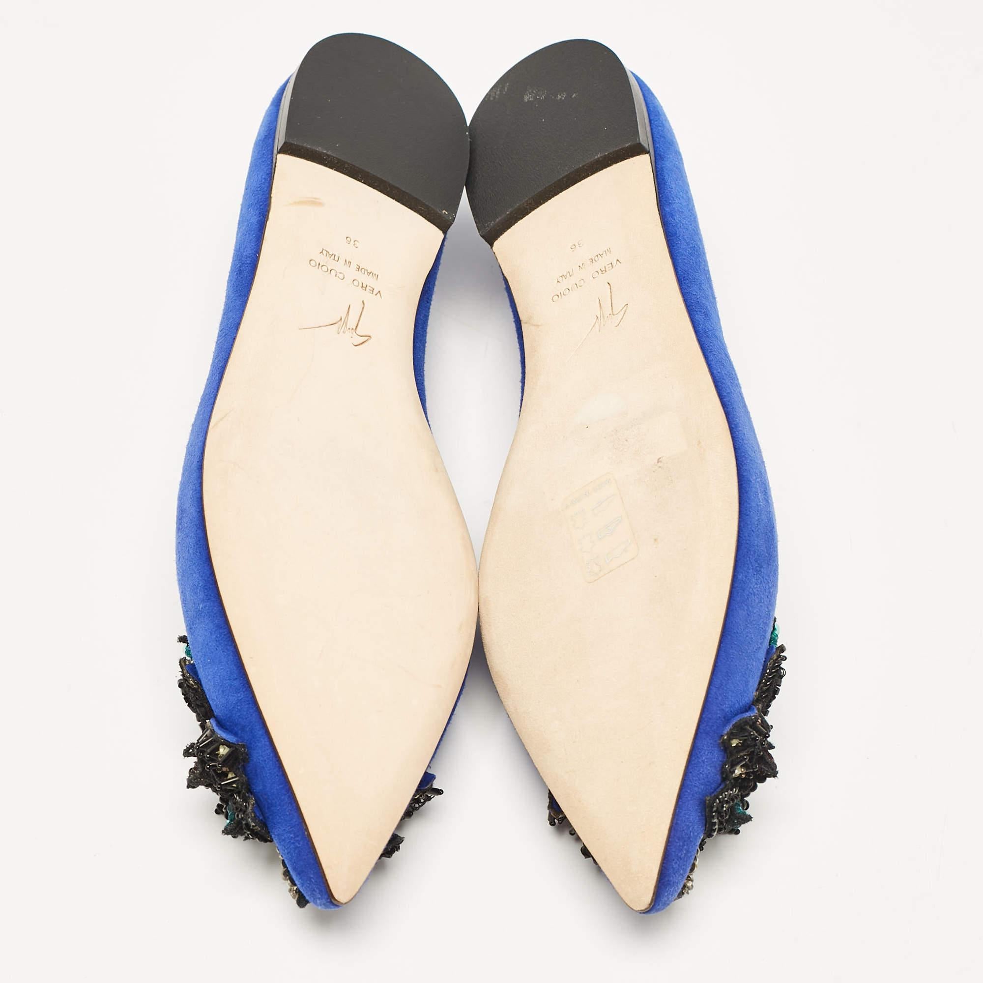 Giuseppe Zanotti - Ballerines en daim bleu ornées de cristaux, taille 36 1