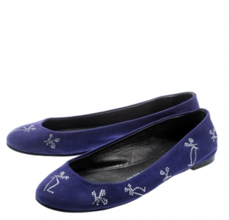 Giuseppe Zanotti Ballerine in camoscio blu impreziosite da cristalli taglia 36 in vendita 2