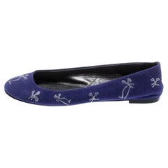Giuseppe Zanotti Blue Suede Crystal Embellished Ballet Flats Size 36
