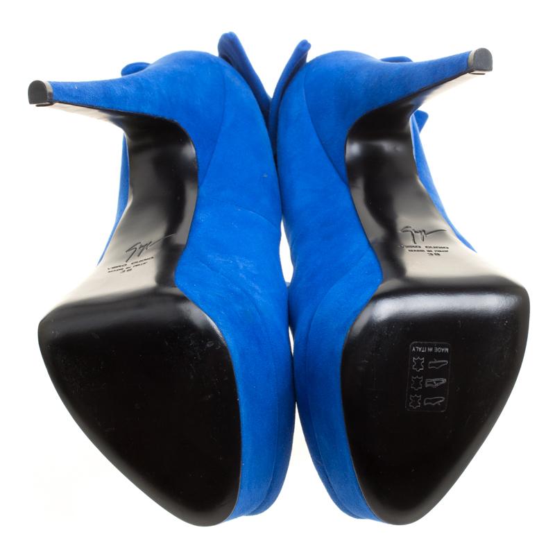 Giuseppe Zanotti Blue Suede Debra Bow Platform Pumps Size 38 2