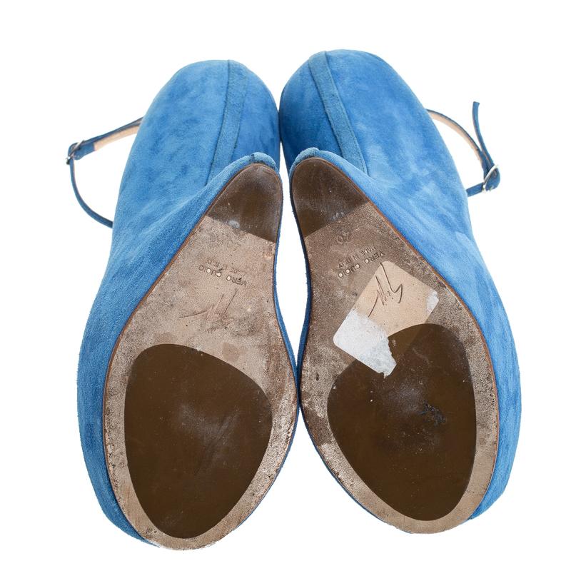 Giuseppe Zanotti Blue Suede Heelless Peep Toe Platform Pumps Size 40 3