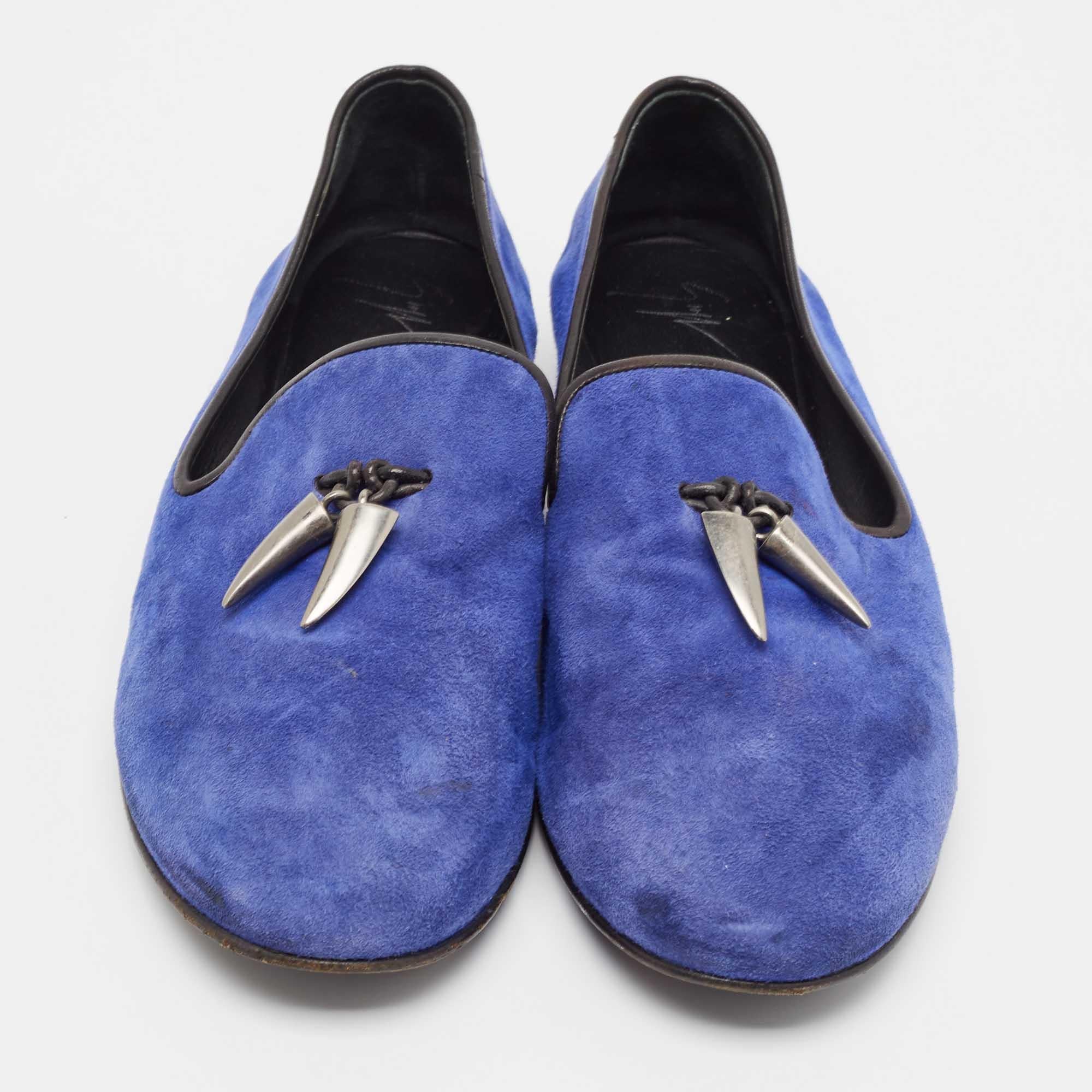Giuseppe Zanotti Blue Suede Kevin Loafers Size 43 In Good Condition For Sale In Dubai, Al Qouz 2
