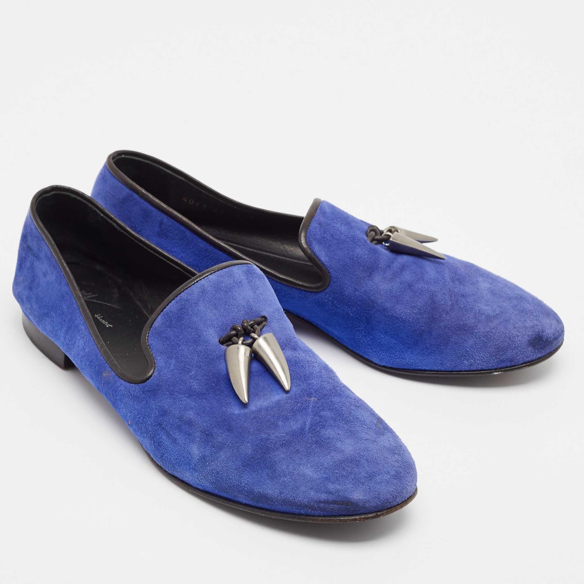 Men's Giuseppe Zanotti Blue Suede Kevin Loafers Size 43 For Sale