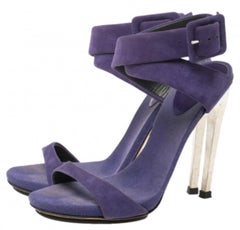 Giuseppe Zanotti Blue Suede Metal Heel Ankle Wrap Open Toe Sandals Size 36