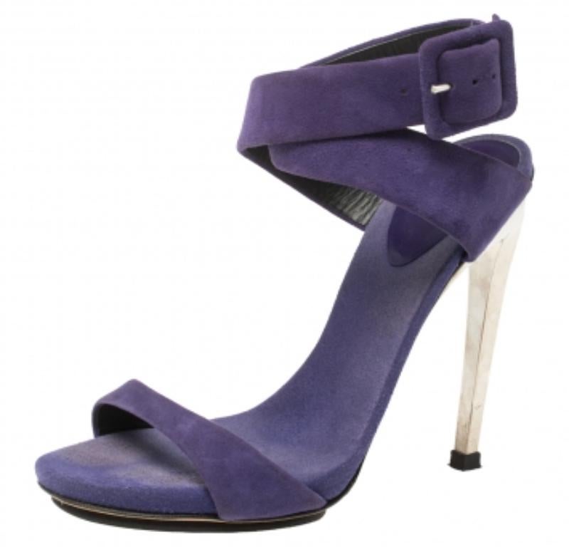 Giuseppe Zanotti Blau Wildleder Metall Heel Knöchel Wickel-Sandalen mit offener Zehe Größe 36 im Angebot 2