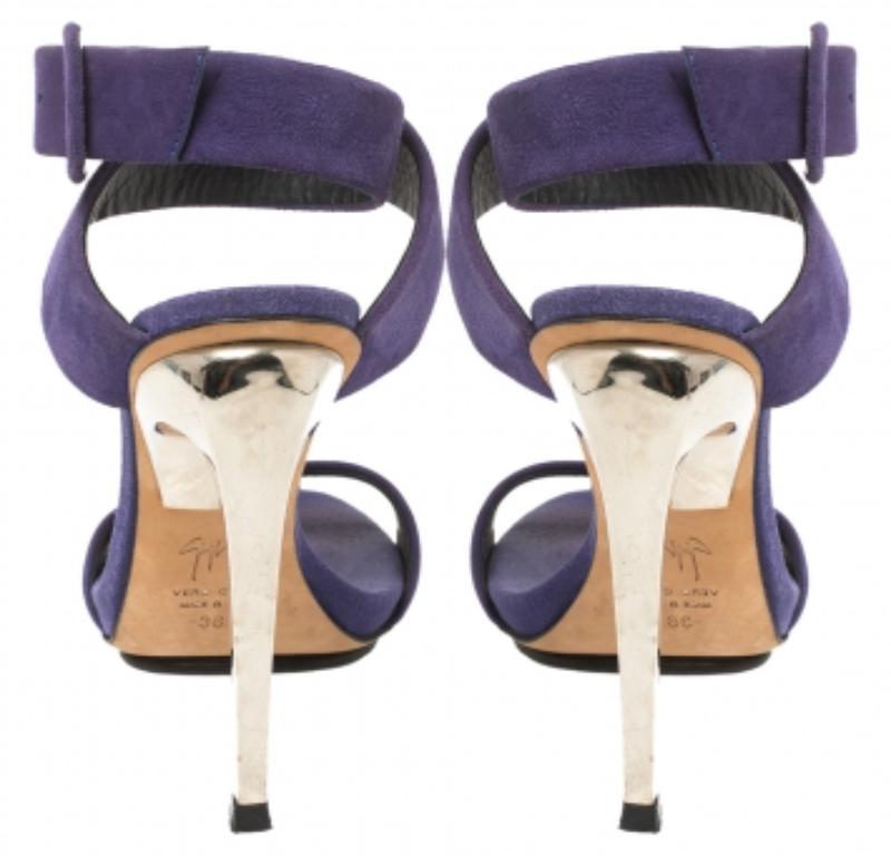 Giuseppe Zanotti Blau Wildleder Metall Heel Knöchel Wickel-Sandalen mit offener Zehe Größe 36 im Angebot 4