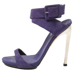 Giuseppe Zanotti - Sandales à talons en daim bleu avec bride sur les chevilles - Taille 36