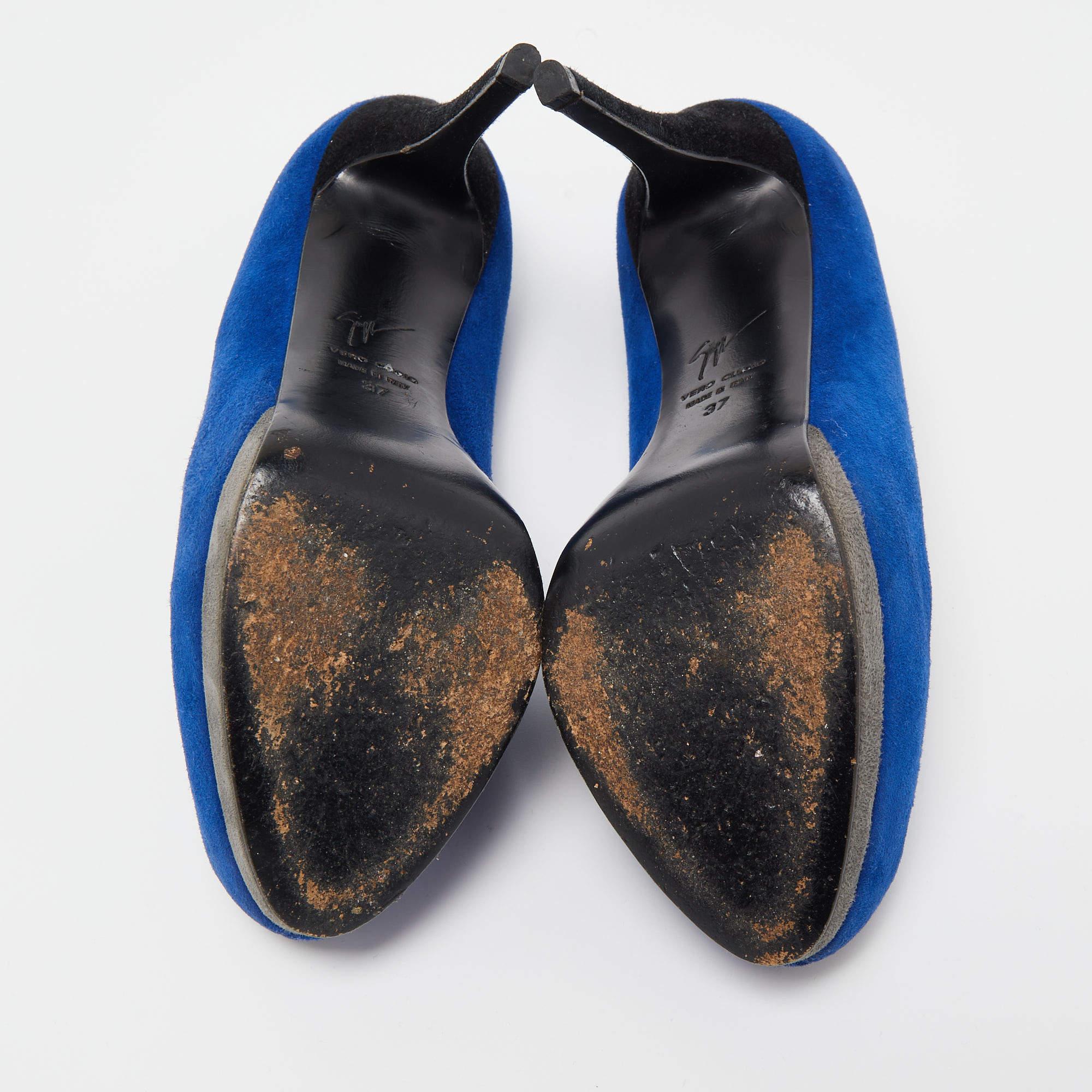 Giuseppe Zanotti escarpins à bout ouvert en daim bleu taille 37 en vente 1