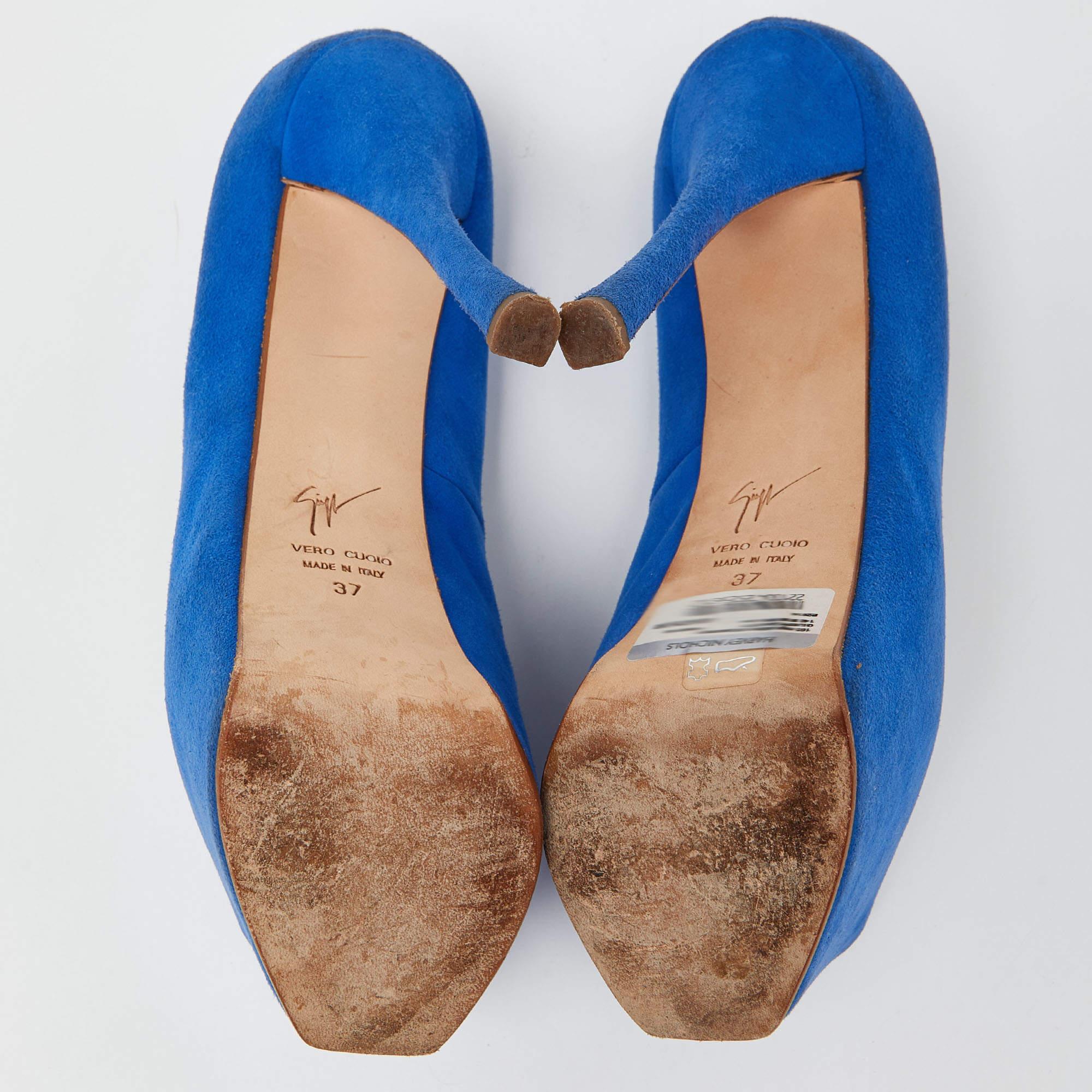Giuseppe Zanotti escarpins à bout ouvert en daim bleu taille 37 en vente 1