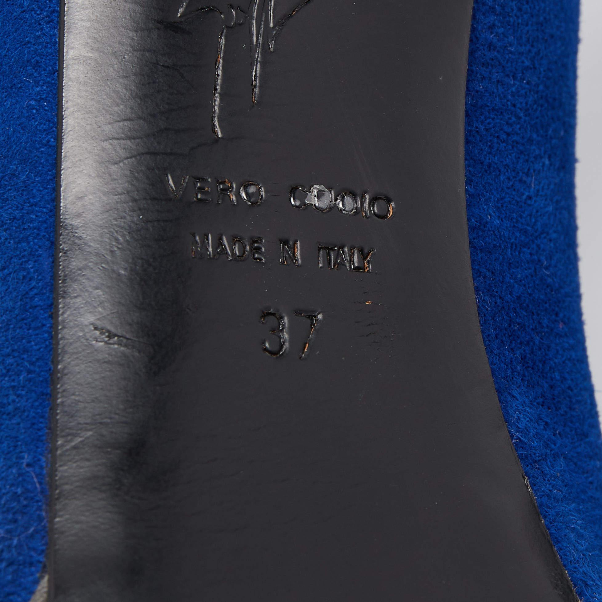 Giuseppe Zanotti escarpins à bout ouvert en daim bleu taille 37 en vente 3