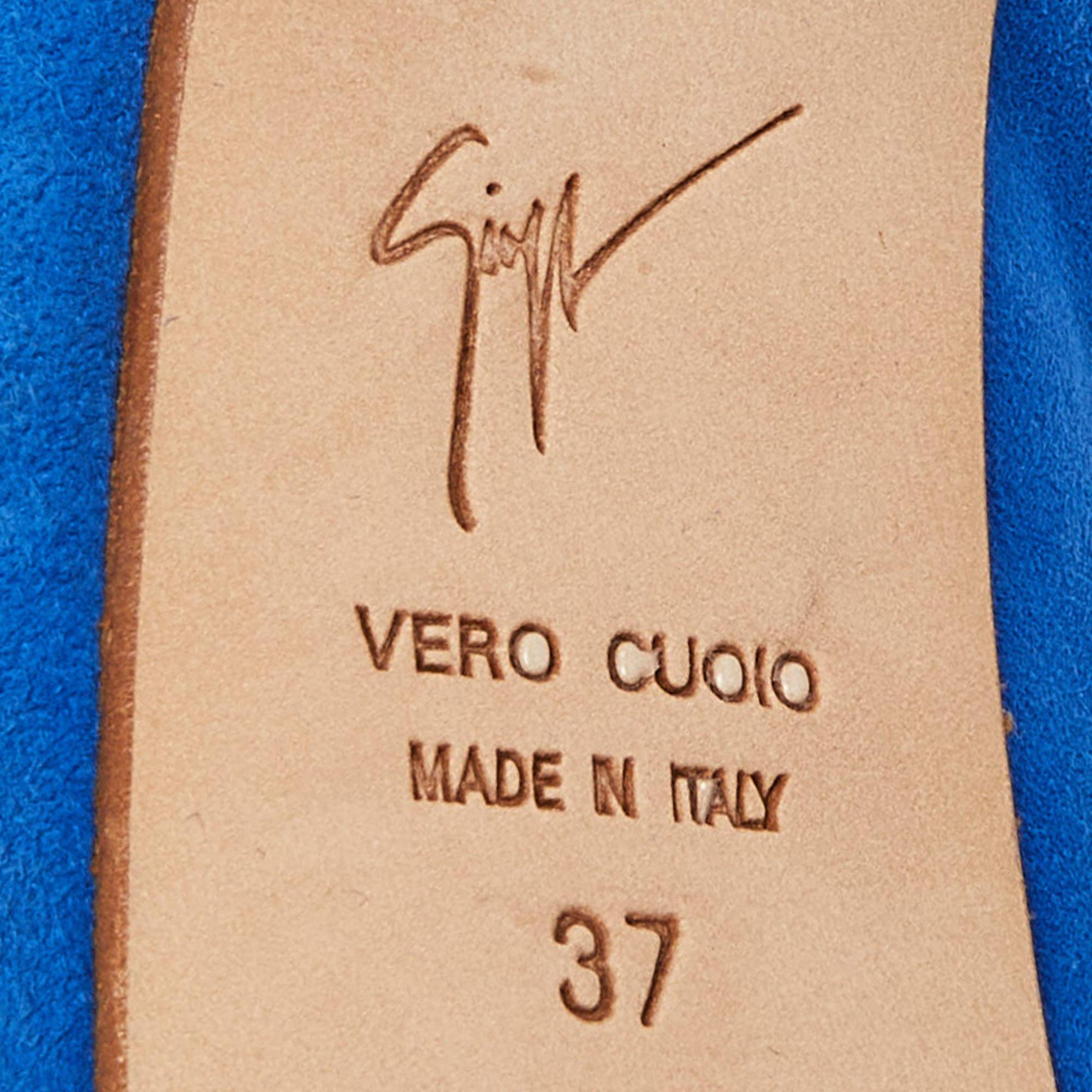 Giuseppe Zanotti escarpins à bout ouvert en daim bleu taille 37 en vente 3