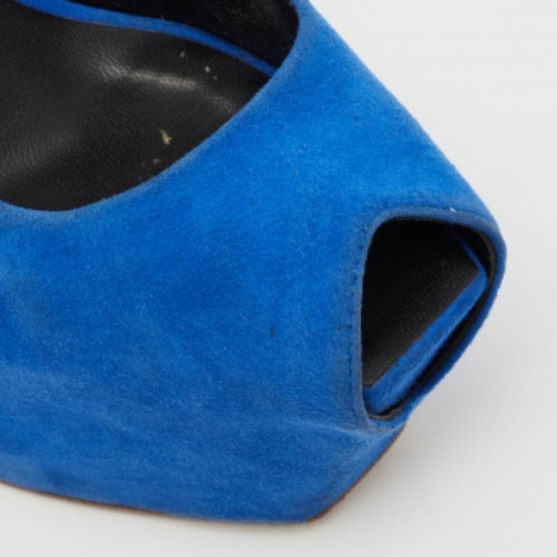Giuseppe Zanotti Blue Suede  Sharon Peep Toe Platform Pumps Size 36.5 For Sale 4