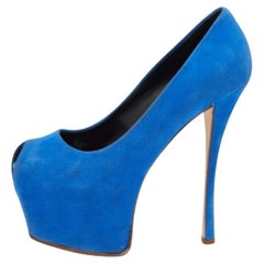 Giuseppe Zanotti Blue Suede  Sharon Peep Toe Platform Pumps Size 36.5
