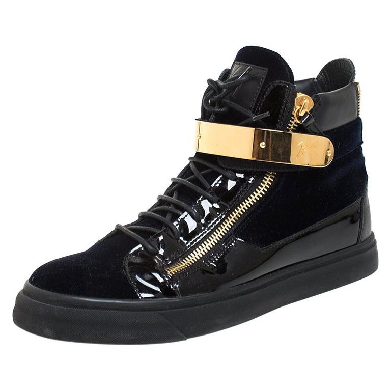Giuseppe Zanotti Blue Velvet and Patent Leather Coby High Top Sneakers ...