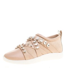 Giuseppe Zanotti Blush Pink Suede and Leather Christie Crystal Embellished Slip 