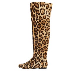 Giuseppe Zanotti Brown/Beige Leopard Calf Hair Knee Length Boots Size 38