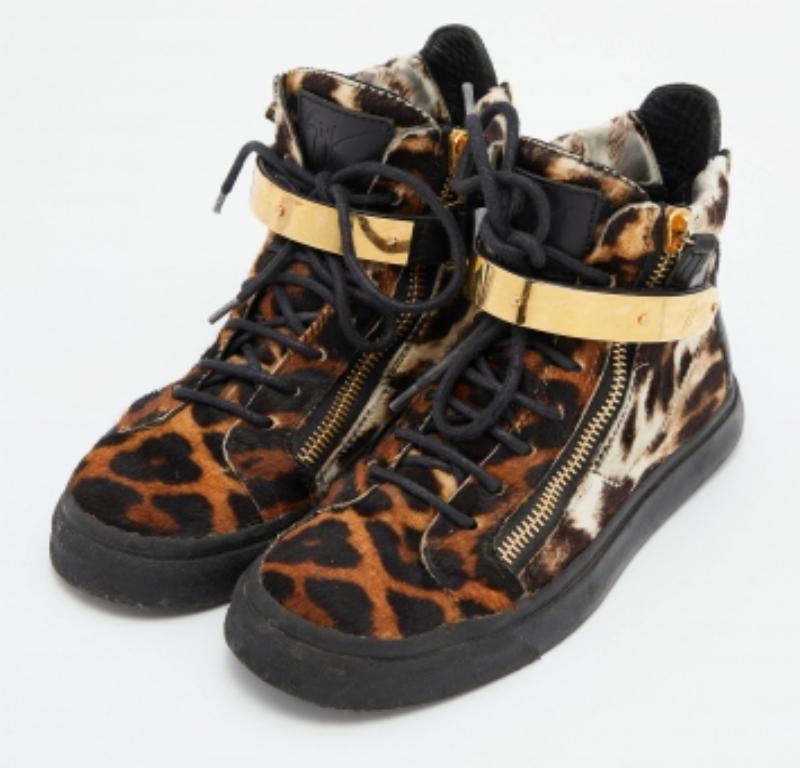 Giuseppe Zanotti Zapatillas altas de cordones con estampado de leopardo marrón/negro 37 en venta 2