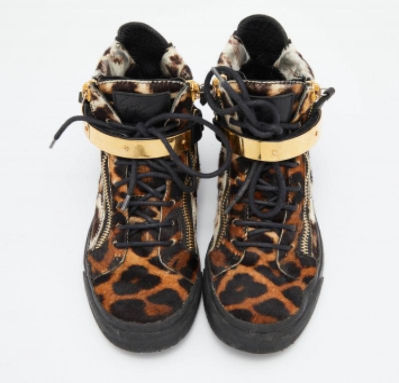 Giuseppe Zanotti Zapatillas altas de cordones con estampado de leopardo marrón/negro 37 en venta 3