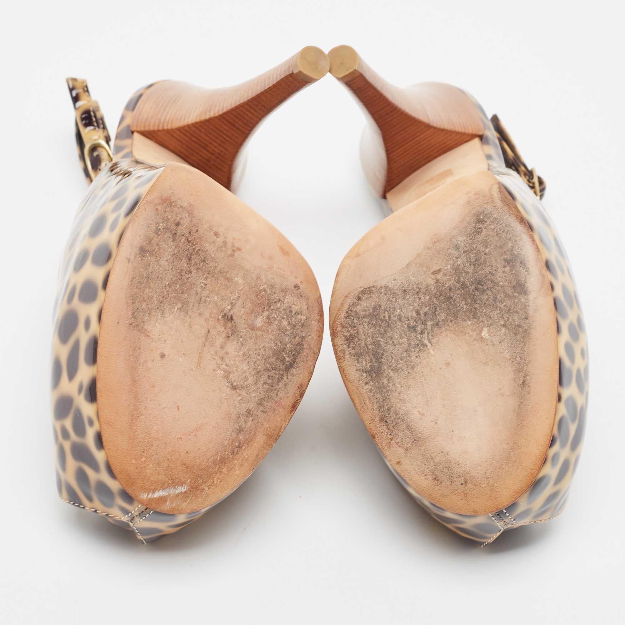 Giuseppe Zanotti Brown/Black Patent Leopard Print Slingback Pumps Size 37 For Sale 2