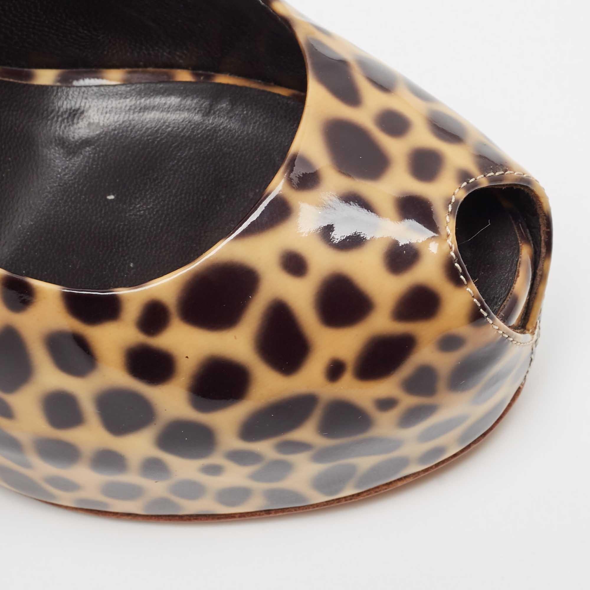 Giuseppe Zanotti Brown/Black Patent Leopard Print Slingback Pumps Size 37 For Sale 4
