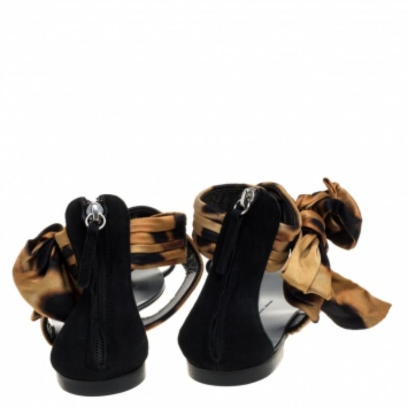 Women's Giuseppe Zanotti Brown/Black Satin Sandals Size 39 For Sale