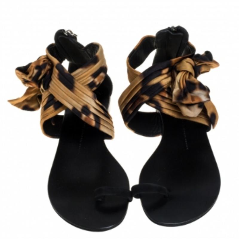Giuseppe Zanotti Brown/Black Satin Sandals Size 39 For Sale 4