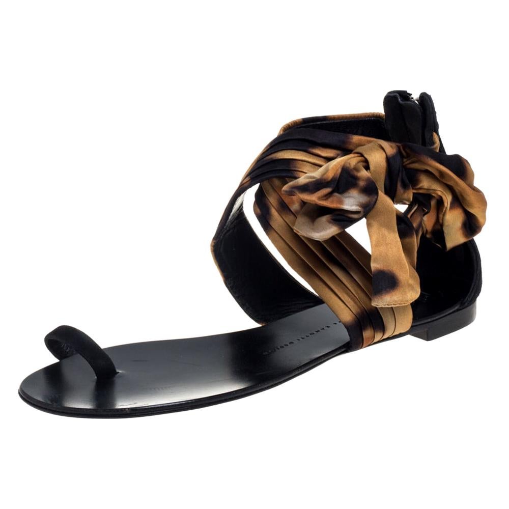 Giuseppe Zanotti Brown/Black Satin Sandals Size 39 For Sale