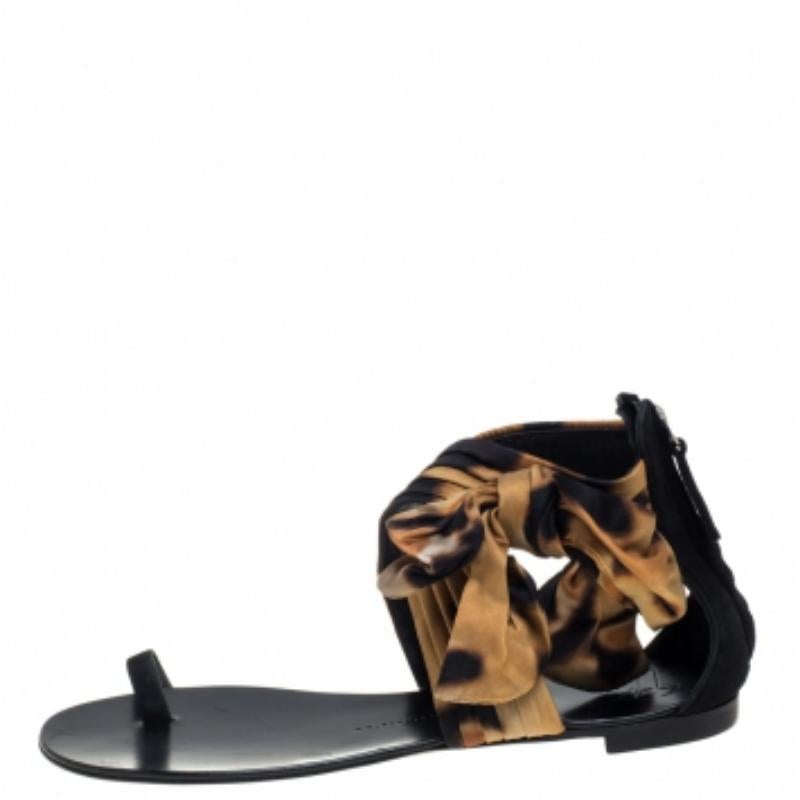 Giuseppe Zanotti Brown/Black Satin Sandals Size 39 For Sale