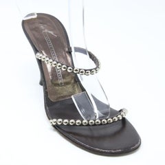 Giuseppe Zanotti Brown Classic Studded Leather Strappy Mule Heels 36.5 Sandals
