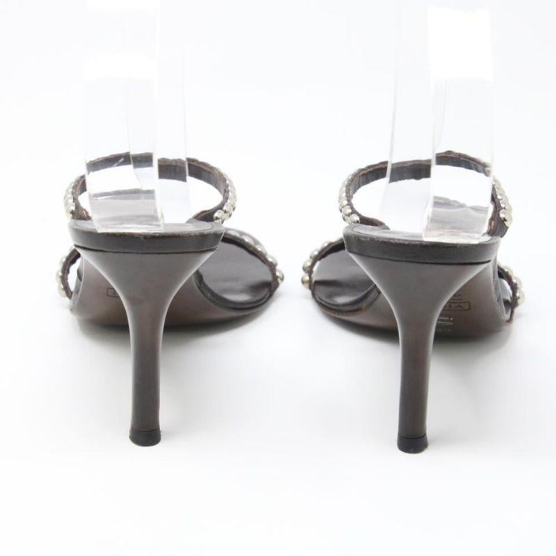 Gray Giuseppe Zanotti Brown Classic Studded Leather Strappy Mule Heels 36.5 Sandals For Sale
