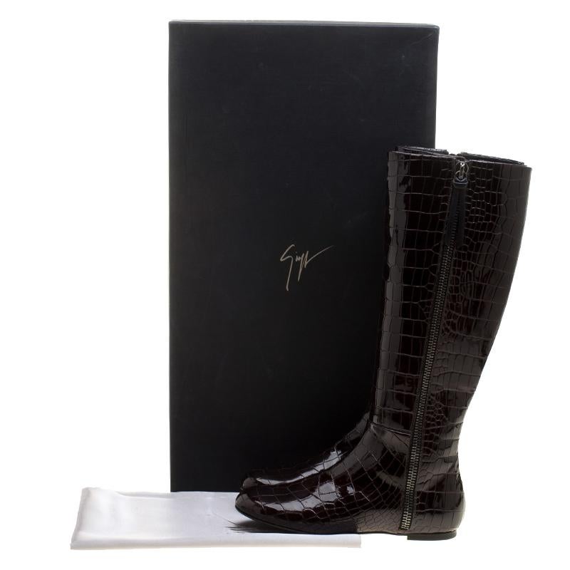 Giuseppe Zanotti Brown Croc Embossed Patent Ringotto Over the Knee Boots Size 36 3