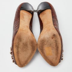 Giuseppe Zanotti Brown Croc Leather Crystal Embellished Peep Toe Pumps Size 37