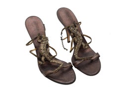 Giuseppe Zanotti Brown Embellished Lizard Heeled Sandals