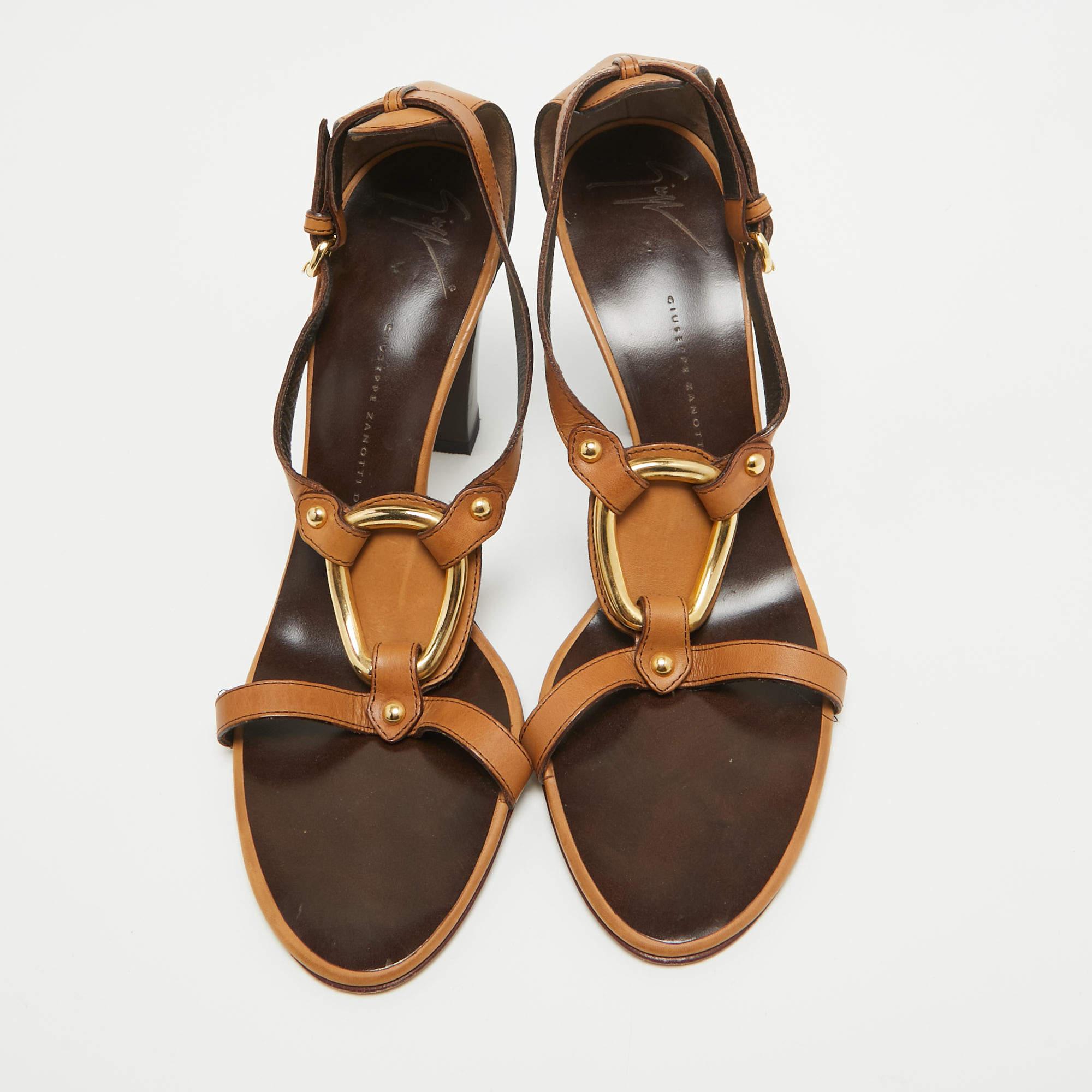 Giuseppe Zanotti Brown Leather Ankle Strap Sandals Size 40 In Good Condition In Dubai, Al Qouz 2