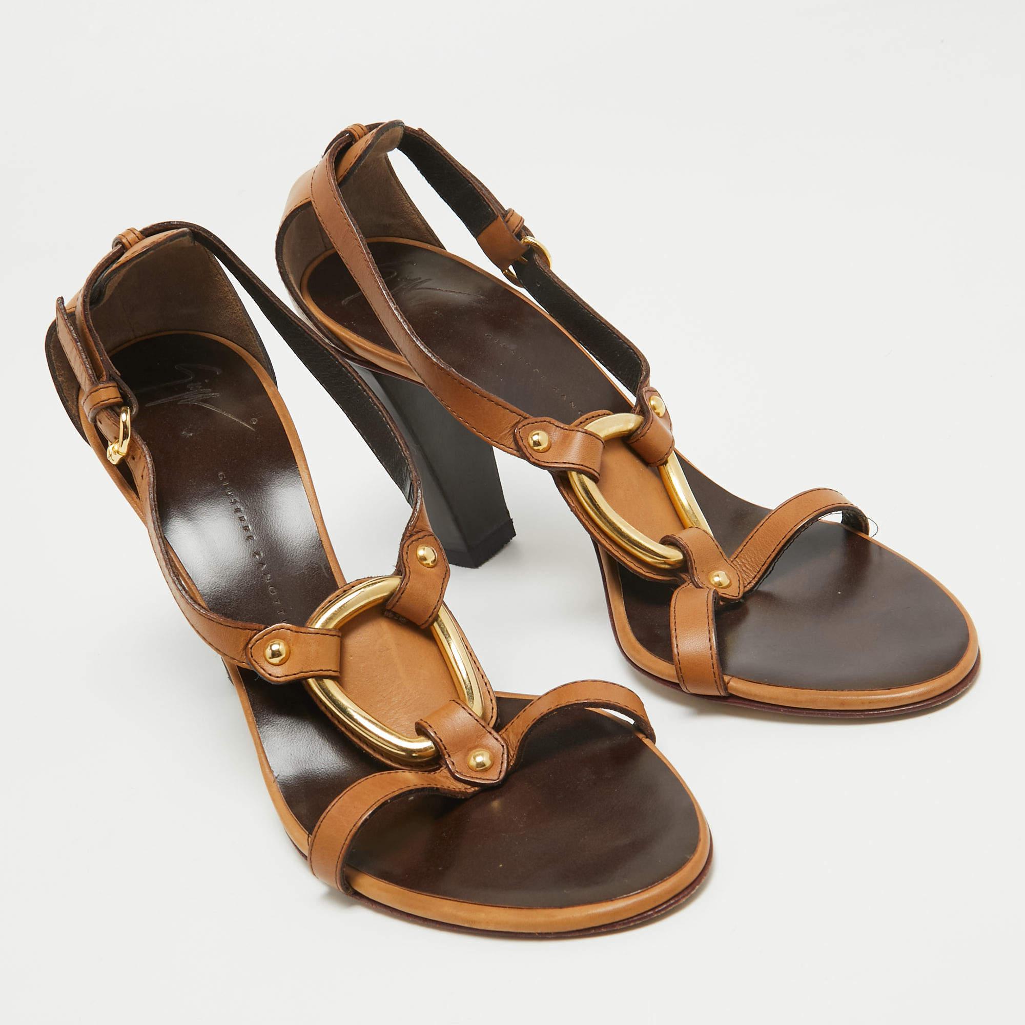 Women's Giuseppe Zanotti Brown Leather Ankle Strap Sandals Size 40