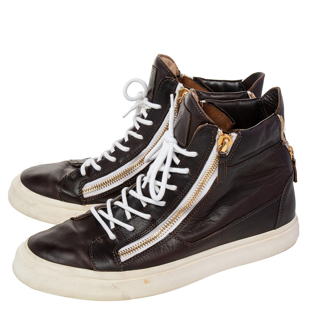 Giuseppe Zanotti Brown Leather Double Zipper High Top Sneakers Size 43.5 1