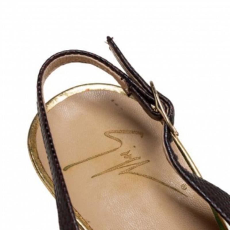 Women's Giuseppe Zanotti Brown Leather Platform Peep Toe Slingback Sandals Size 36 For Sale