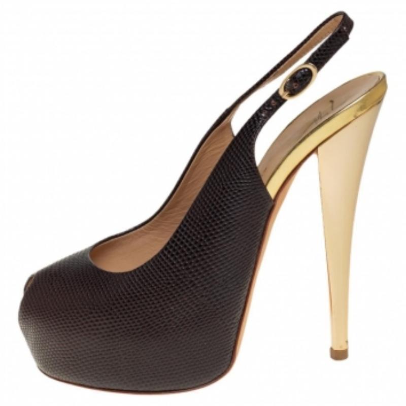 Giuseppe Zanotti Brown Leather Platform Peep Toe Slingback Sandals Size 36 For Sale 1