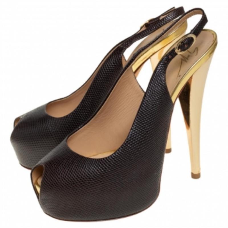 Giuseppe Zanotti Brown Leather Platform Peep Toe Slingback Sandals Size 36 For Sale 2