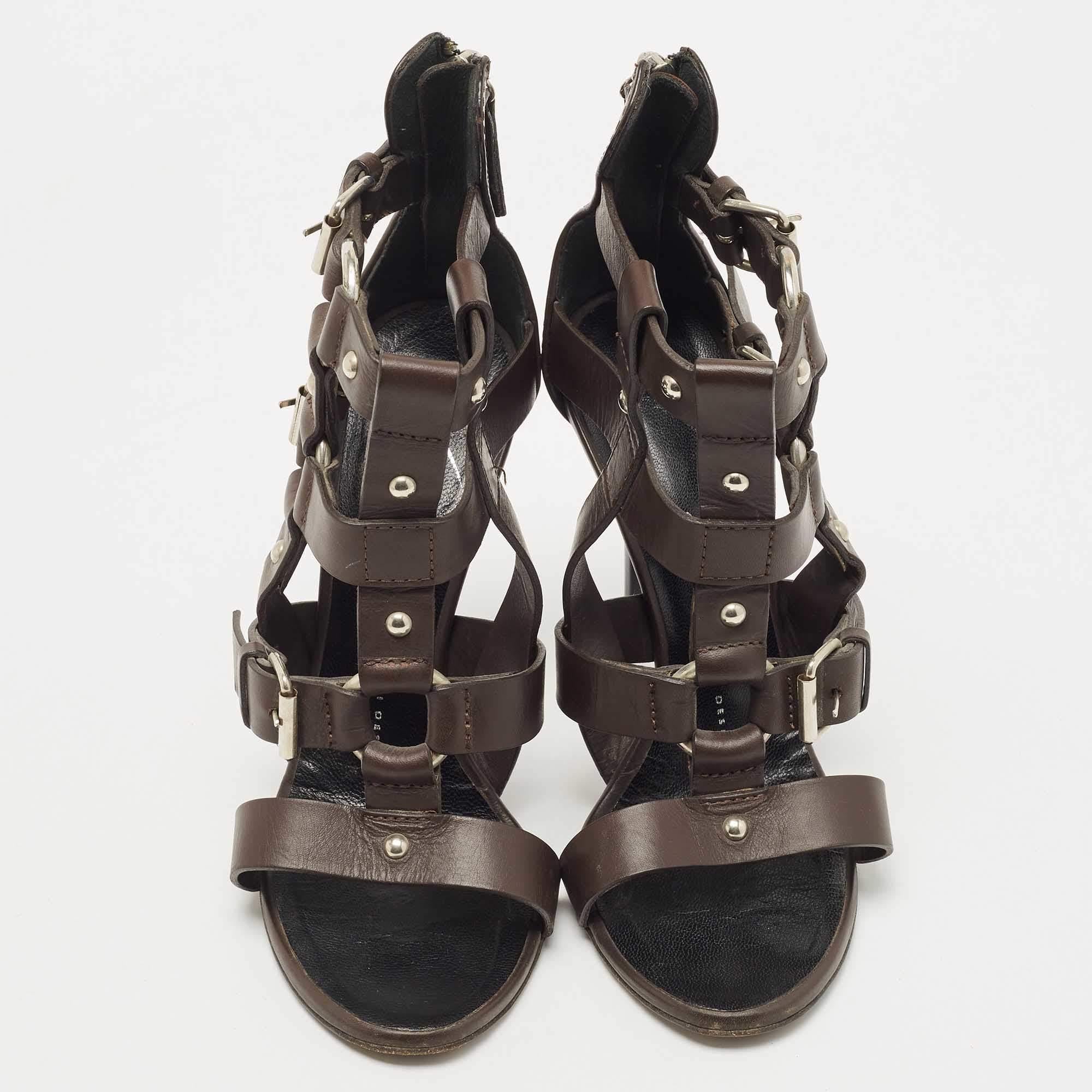 Black Giuseppe Zanotti Brown Leather Strappy Sandals Size 37.5 For Sale