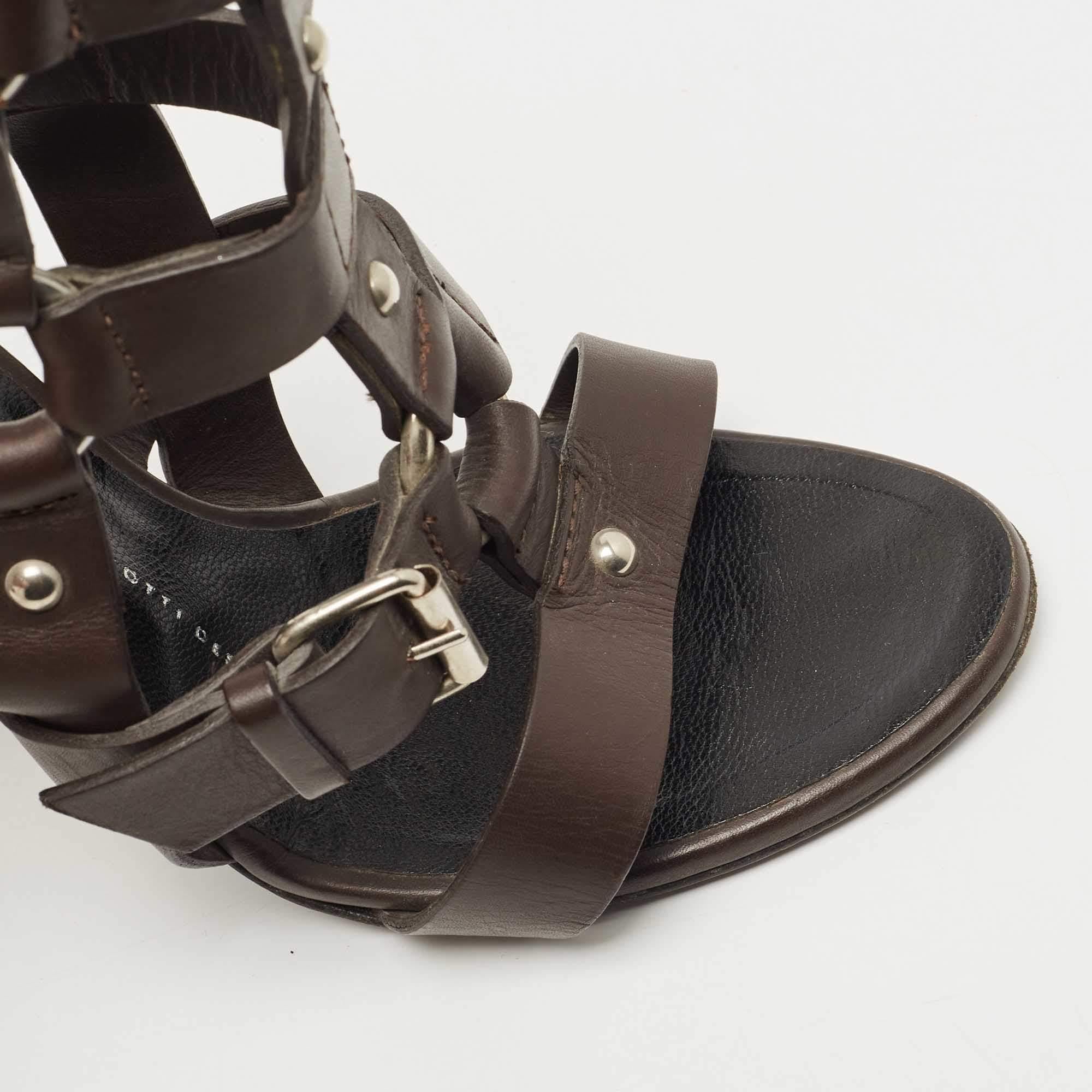 Giuseppe Zanotti Brown Leather Strappy Sandals Size 37.5 For Sale 2