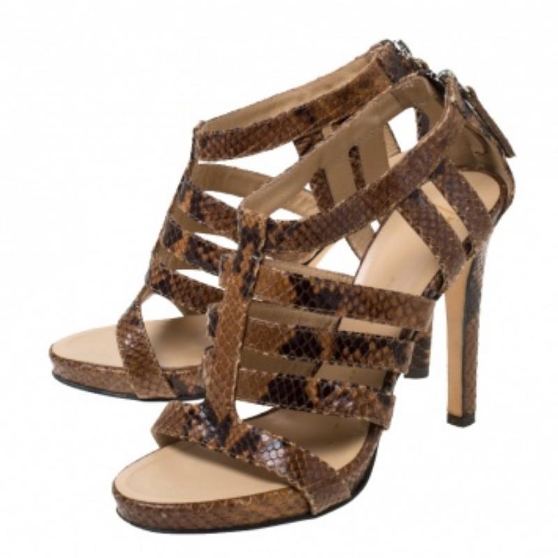Giuseppe Zanotti Sandali in pelle goffrata pitonata marrone misura 37,5 in vendita 3
