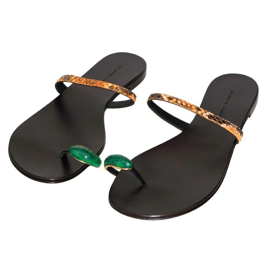 Giuseppe Zanotti Brown Snakeskin Embossed Leather Flat Slides 
Size 41
Snake embossed leather upper and sole
Slip-on styling. 
Made in Italy
Perfection condition